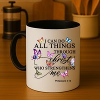 I Can Do All Things Through Christ Butterfly Art Religious TShirt Mug