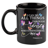 I Can Do All Things Through Christ Butterfly Art Religious TShirt 11oz C Handle Ceramic Mug