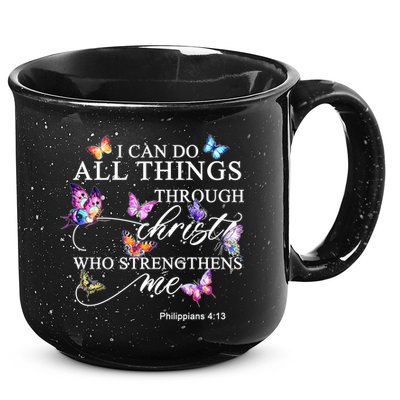 I Can Do All Things Through Christ Butterfly Art Religious TShirt 15oz Campfire Ceramic Mug
