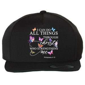 I Can Do All Things Through Christ Butterfly Art Religious TShirt Wool Snapback Cap