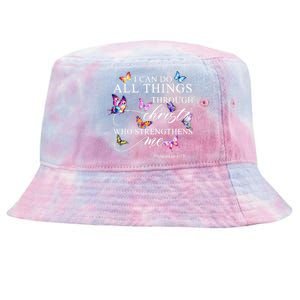 I Can Do All Things Through Christ Butterfly Art Religious TShirt Tie-Dyed Bucket Hat