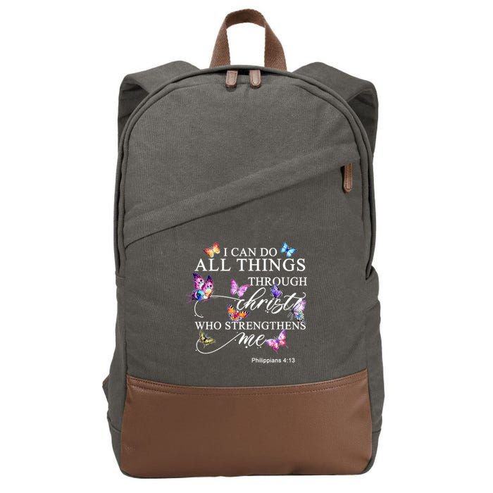 I Can Do All Things Through Christ Butterfly Art Religious TShirt Cotton Canvas Backpack