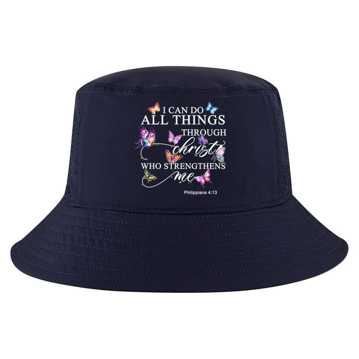 I Can Do All Things Through Christ Butterfly Art Religious TShirt Cool Comfort Performance Bucket Hat