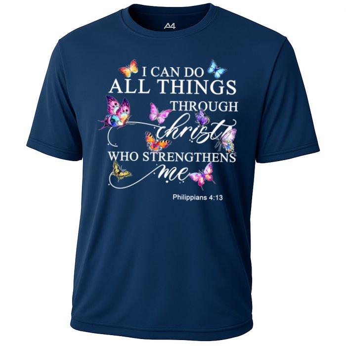 I Can Do All Things Through Christ Butterfly Art Religious TShirt Performance Shirt