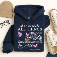 I Can Do All Things Through Christ Butterfly Art Religious TShirt Hoodie