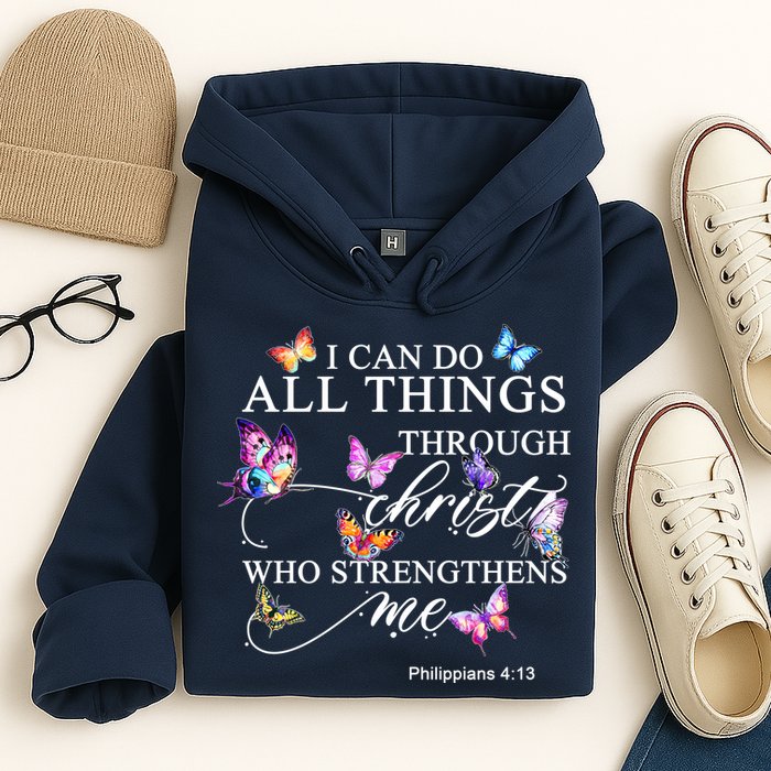 I Can Do All Things Through Christ Butterfly Art Religious TShirt Hoodie