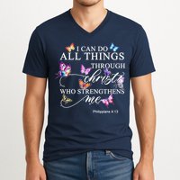 I Can Do All Things Through Christ Butterfly Art Religious TShirt V-Neck T-Shirt