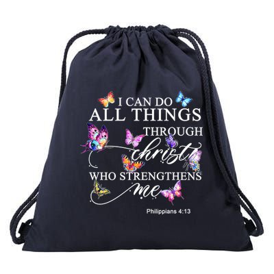 I Can Do All Things Through Christ Butterfly Art Religious TShirt Drawstring Bag