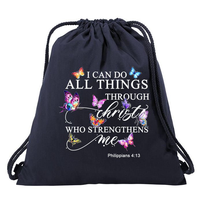I Can Do All Things Through Christ Butterfly Art Religious TShirt Drawstring Bag