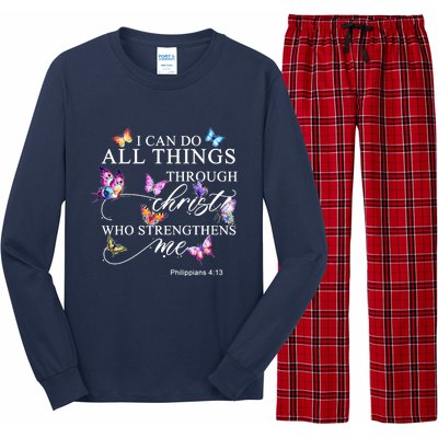 I Can Do All Things Through Christ Butterfly Art Religious TShirt Long Sleeve Pajama Set