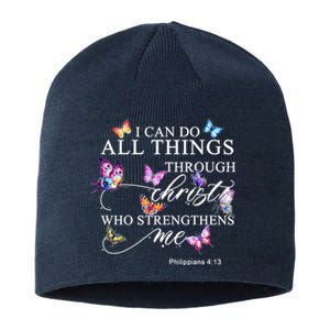 I Can Do All Things Through Christ Butterfly Art Religious TShirt Sustainable Beanie