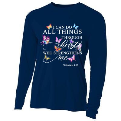 I Can Do All Things Through Christ Butterfly Art Religious TShirt Cooling Performance Long Sleeve Crew
