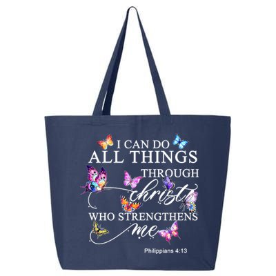 I Can Do All Things Through Christ Butterfly Art Religious TShirt 25L Jumbo Tote
