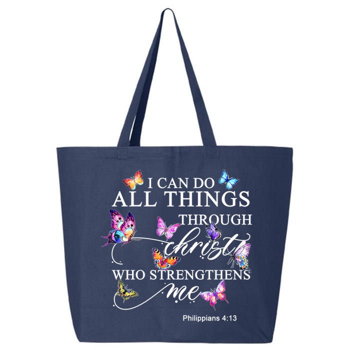 I Can Do All Things Through Christ Butterfly Art Religious TShirt 25L Jumbo Tote