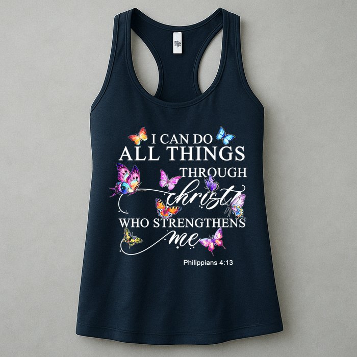 I Can Do All Things Through Christ Butterfly Art Religious TShirt Womens Tank Top