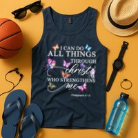 I Can Do All Things Through Christ Butterfly Art Religious TShirt Tank Top