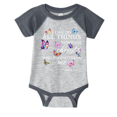 I Can Do All Things Through Christ Butterfly Art Religious TShirt Infant Baby Jersey Bodysuit