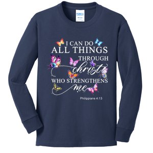 I Can Do All Things Through Christ Butterfly Art Religious TShirt Kids Long Sleeve Shirt