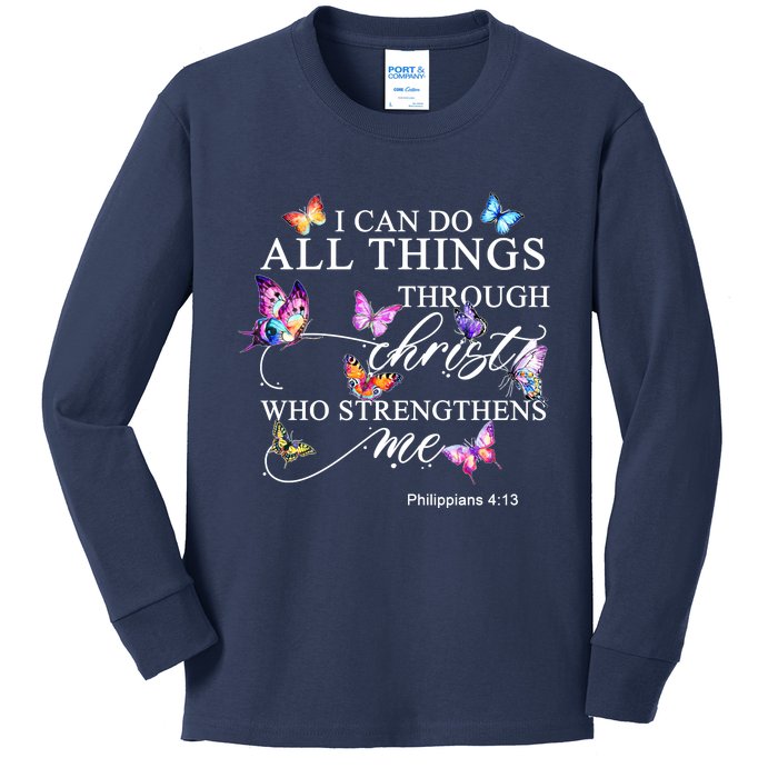 I Can Do All Things Through Christ Butterfly Art Religious TShirt Kids Long Sleeve Shirt