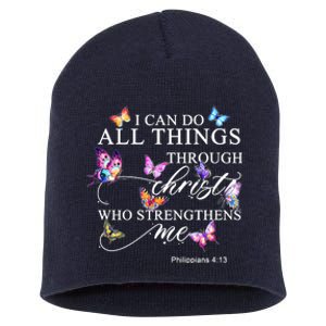 I Can Do All Things Through Christ Butterfly Art Religious TShirt Short Acrylic Beanie