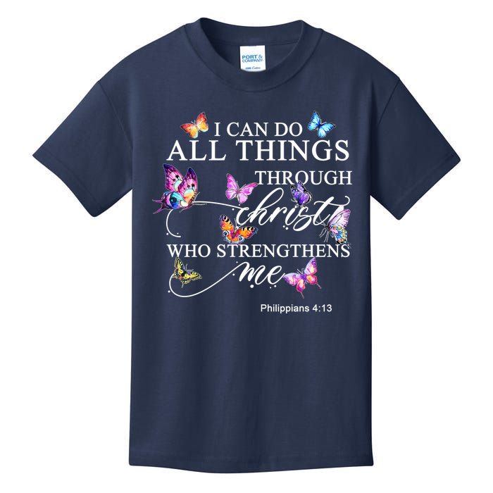I Can Do All Things Through Christ Butterfly Art Religious TShirt Kids T-Shirt