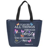 I Can Do All Things Through Christ Butterfly Art Religious TShirt Zip Tote Bag