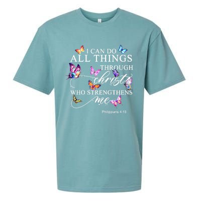 I Can Do All Things Through Christ Butterfly Art Religious TShirt Sueded Cloud Jersey T-Shirt