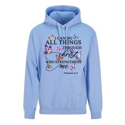 I Can Do All Things Through Christ Butterfly Art Religious TShirt Unisex Surf Hoodie