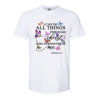 I Can Do All Things Through Christ Butterfly Art Religious TShirt Softstyle® CVC T-Shirt