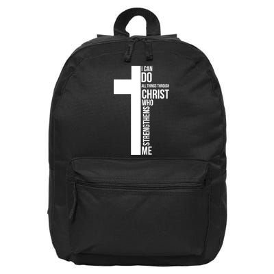 I Can Do All Things Through Christ Who Strengthens Me Cross 16 in Basic Backpack