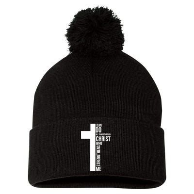 I Can Do All Things Through Christ Who Strengthens Me Cross Pom Pom 12in Knit Beanie