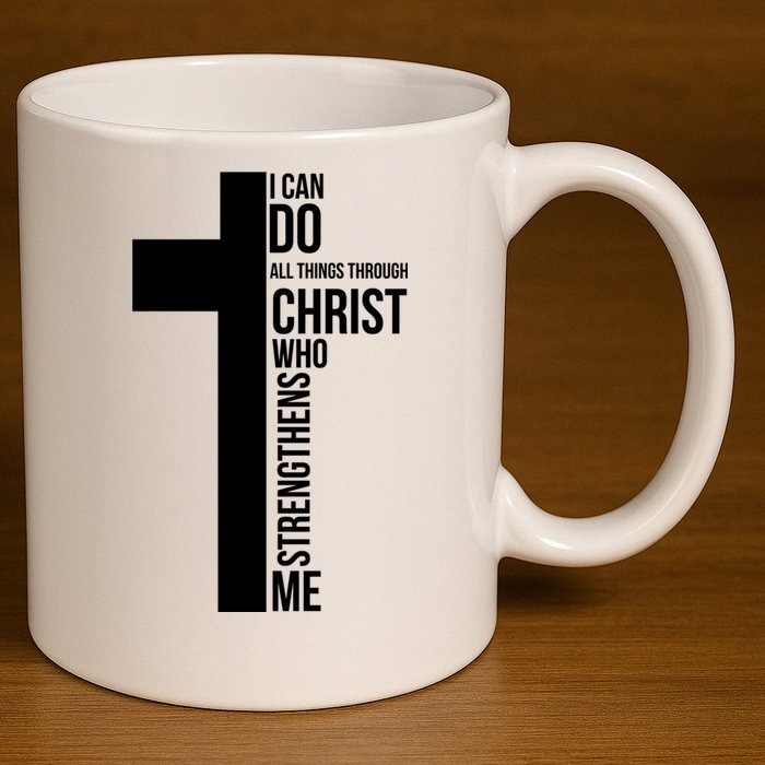 I Can Do All Things Through Christ Who Strengthens Me Cross 11oz C Handle Ceramic Mug