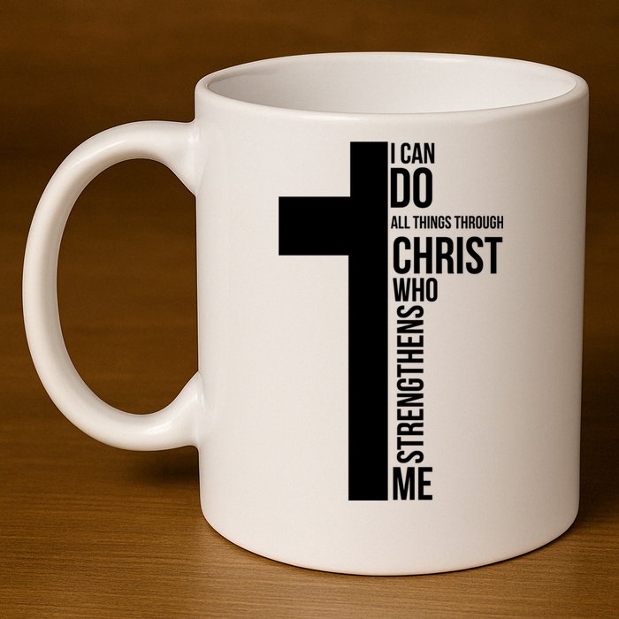 I Can Do All Things Through Christ Who Strengthens Me Cross 11oz C Handle Ceramic Mug