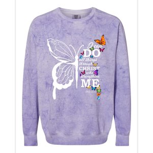 I Can Do All Things Through Christ Butterfly Art Religious Funny Gift Colorblast Crewneck Sweatshirt