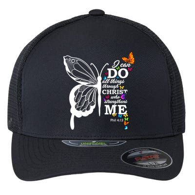 I Can Do All Things Through Christ Butterfly Art Religious Funny Gift Flexfit Unipanel Trucker Cap