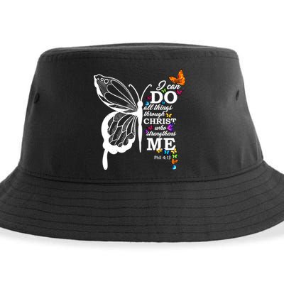 I Can Do All Things Through Christ Butterfly Art Religious Funny Gift Sustainable Bucket Hat
