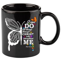 I Can Do All Things Through Christ Butterfly Art Religious Funny Gift 11oz C Handle Ceramic Mug