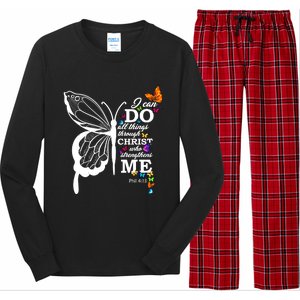 I Can Do All Things Through Christ Butterfly Art Religious Funny Gift Long Sleeve Pajama Set