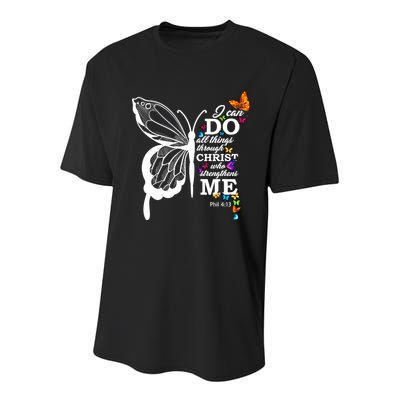 I Can Do All Things Through Christ Butterfly Art Religious Funny Gift Youth Performance Sprint T-Shirt