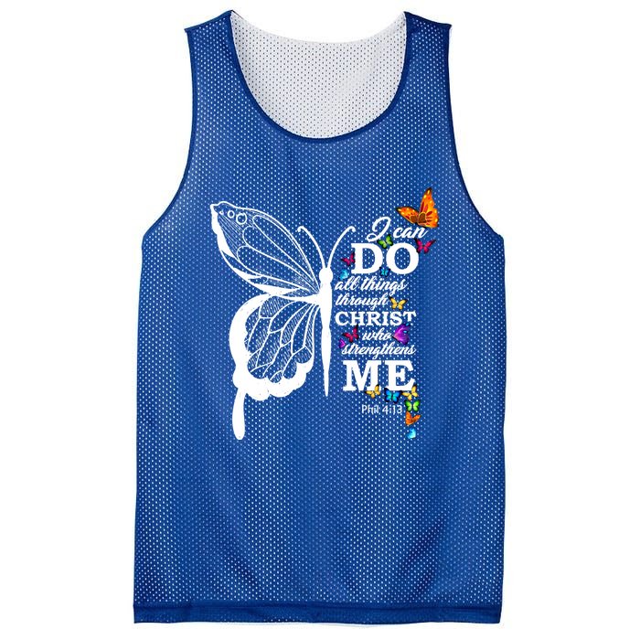 I Can Do All Things Through Christ Butterfly Art Religious Funny Gift Mesh Reversible Basketball Jersey Tank