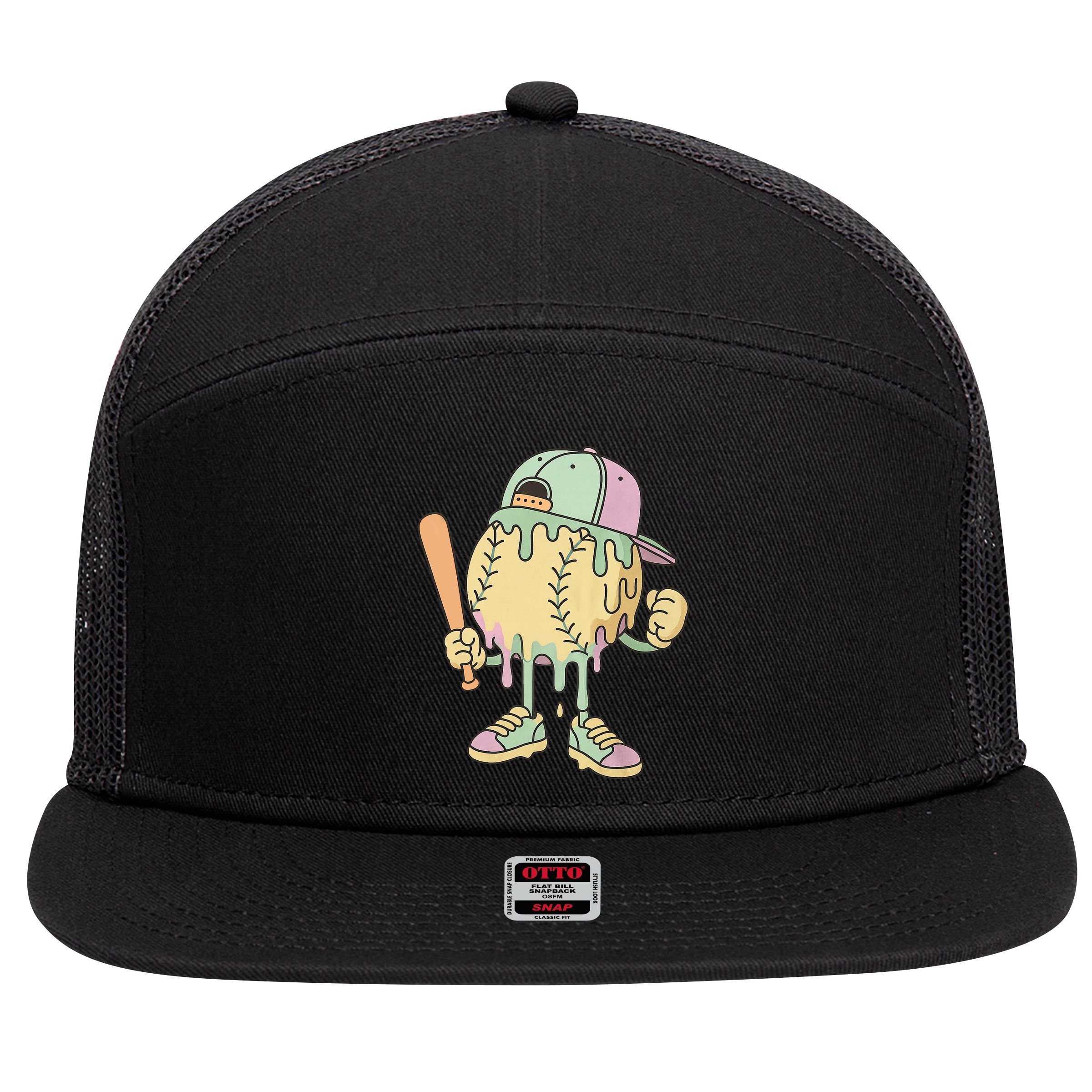 Ice Cream Drip Baseball Spots Retro 7 Panel Mesh Trucker Snapback Hat