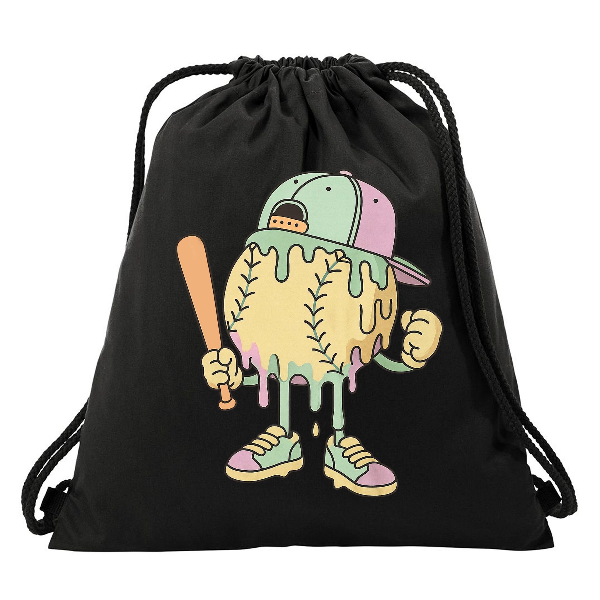 Ice Cream Drip Baseball Spots Retro Drawstring Bag