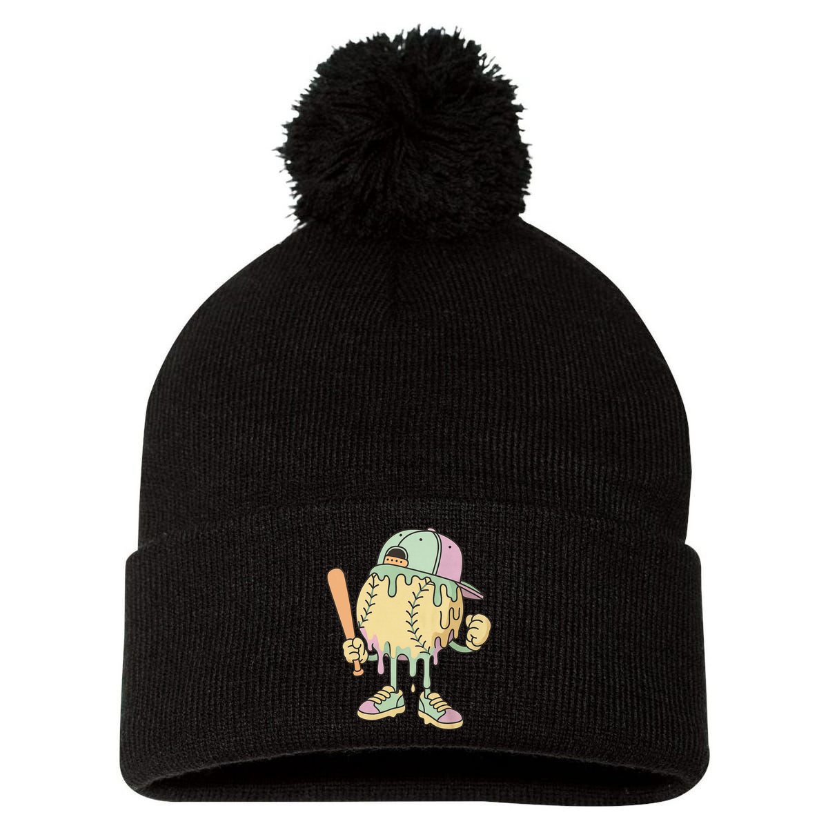 Ice Cream Drip Baseball Spots Retro Pom Pom 12in Knit Beanie