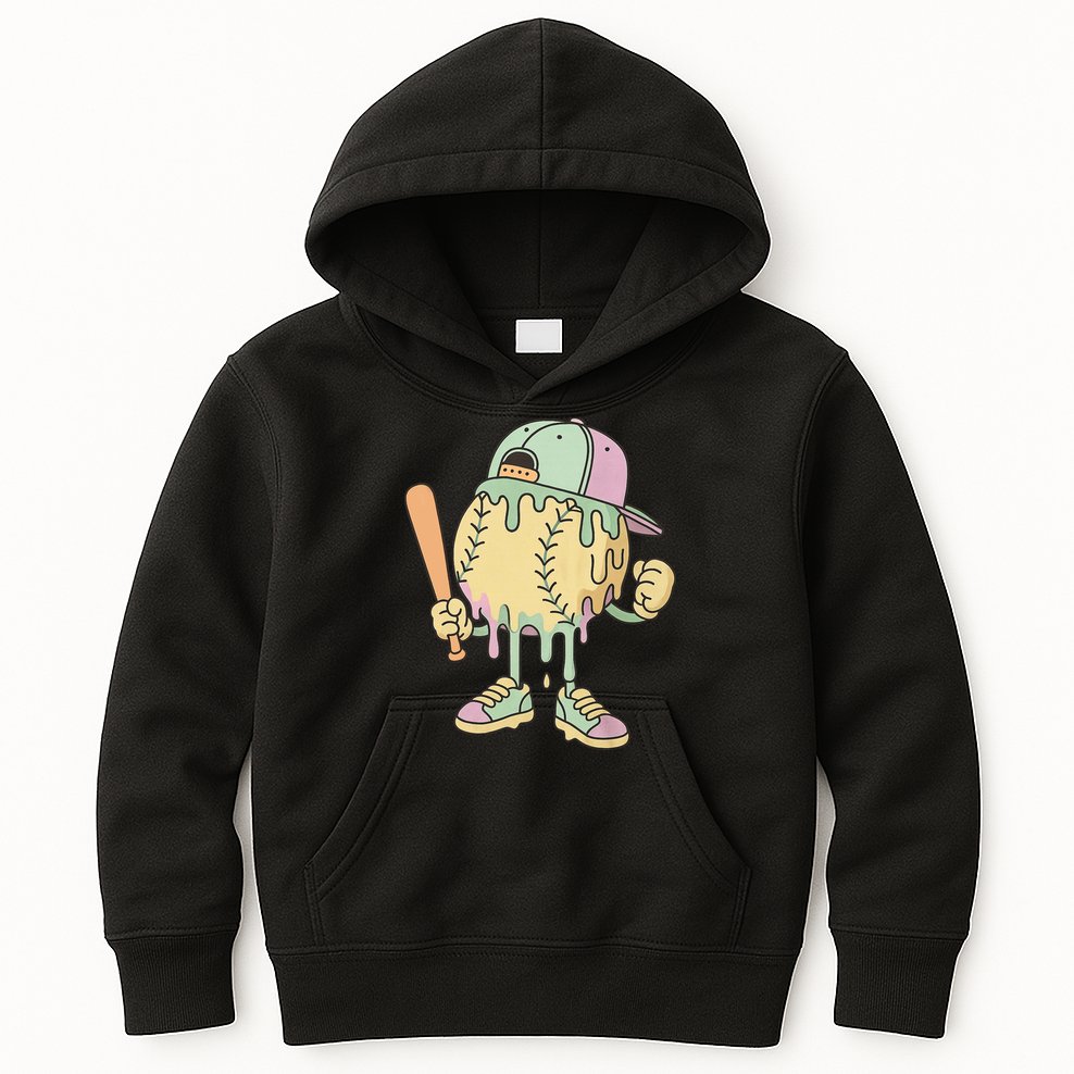 Ice Cream Drip Baseball Spots Retro Kids Hoodie