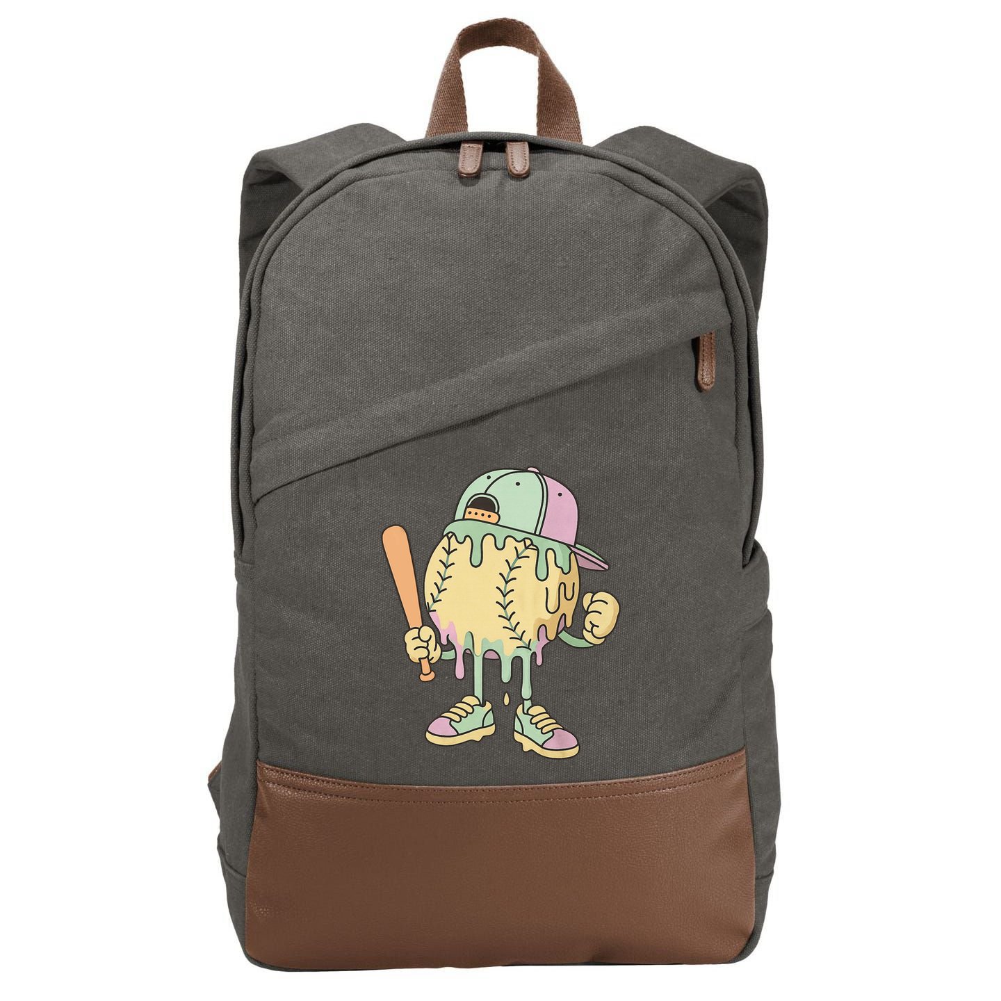 Ice Cream Drip Baseball Spots Retro Cotton Canvas Backpack