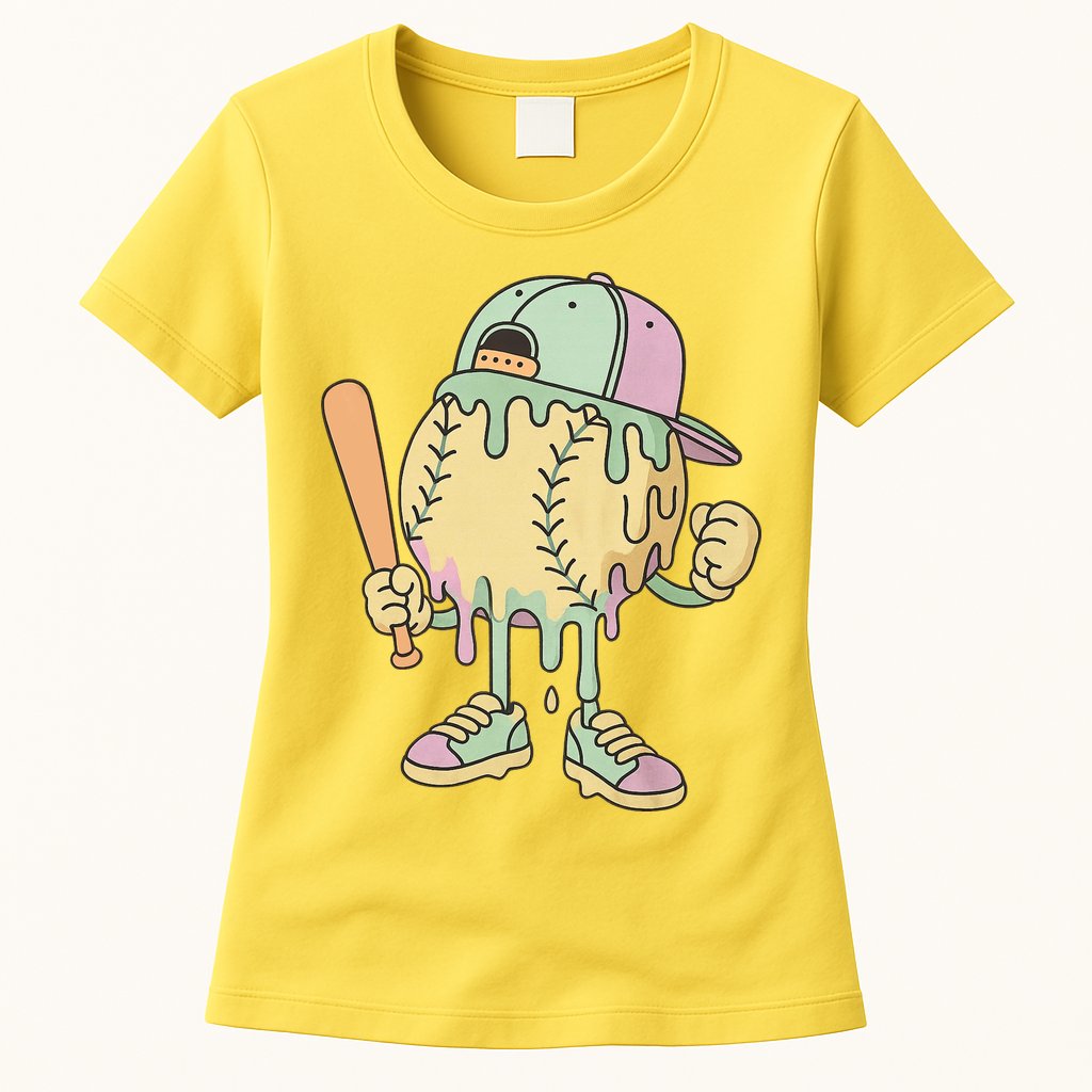 Ice Cream Drip Baseball Spots Retro Womens T-Shirt