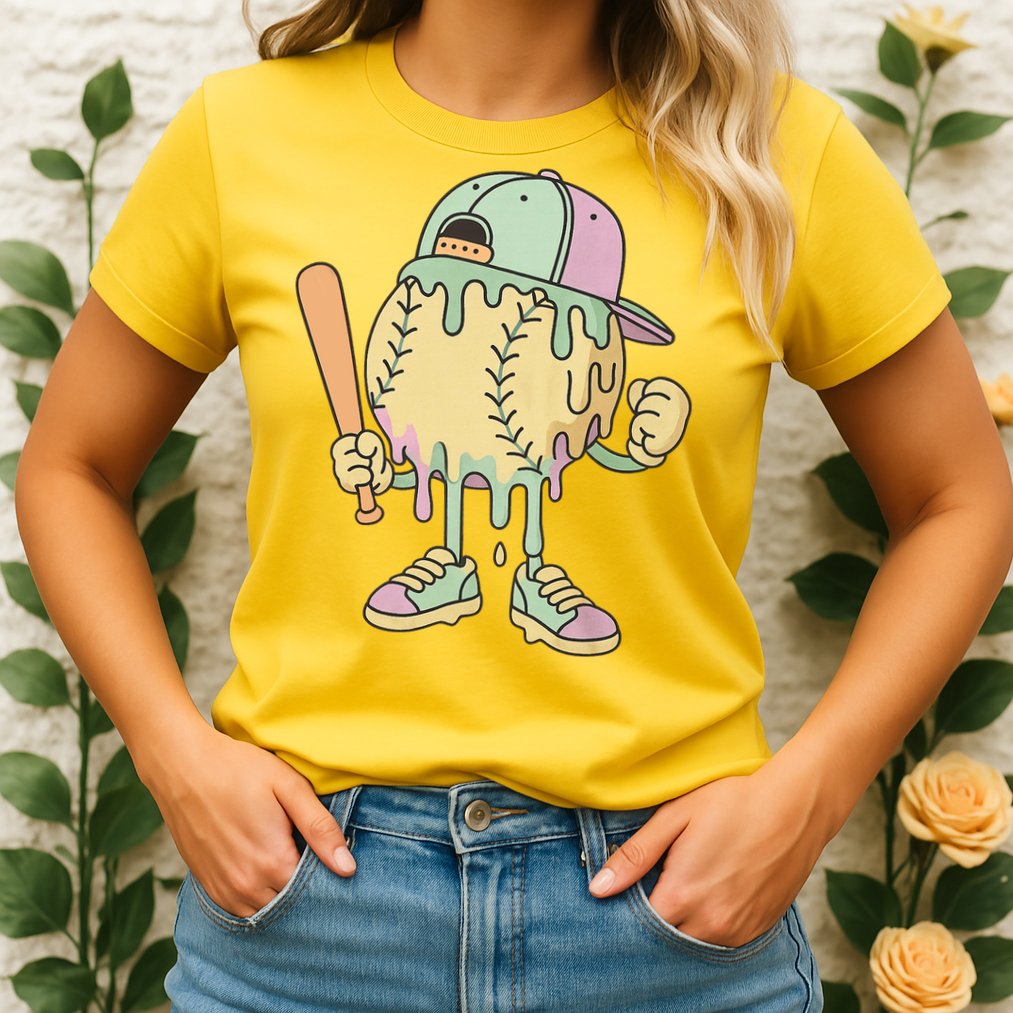 Ice Cream Drip Baseball Spots Retro Womens T-Shirt