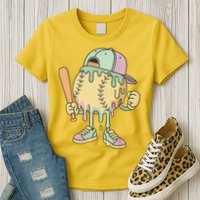 Ice Cream Drip Baseball Spots Retro Womens T-Shirt