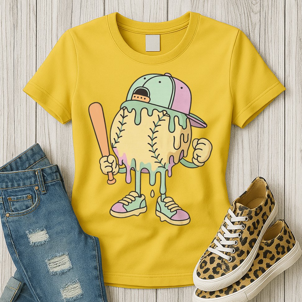 Ice Cream Drip Baseball Spots Retro Womens T-Shirt