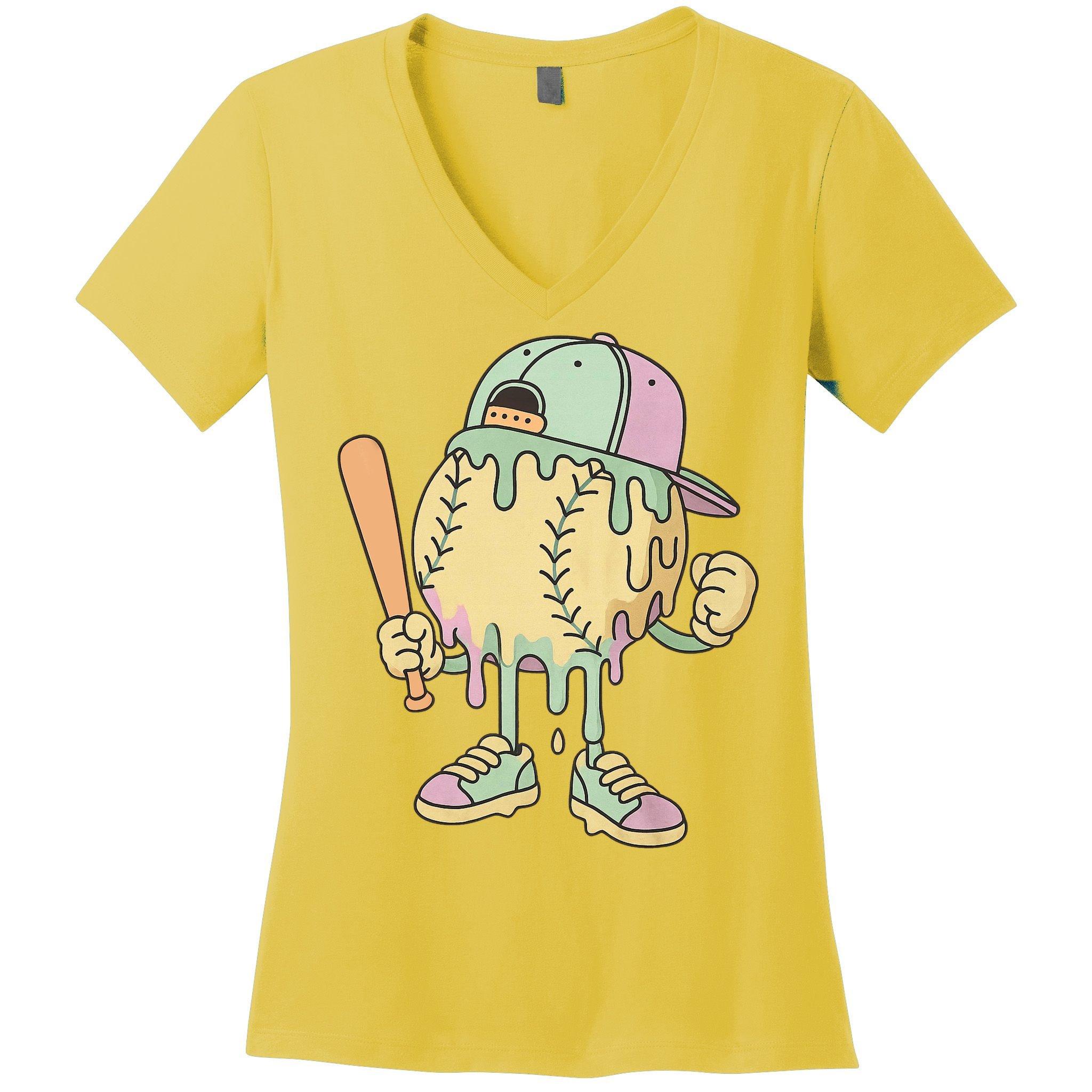 Ice Cream Drip Baseball Spots Retro Women's V-Neck T-Shirt